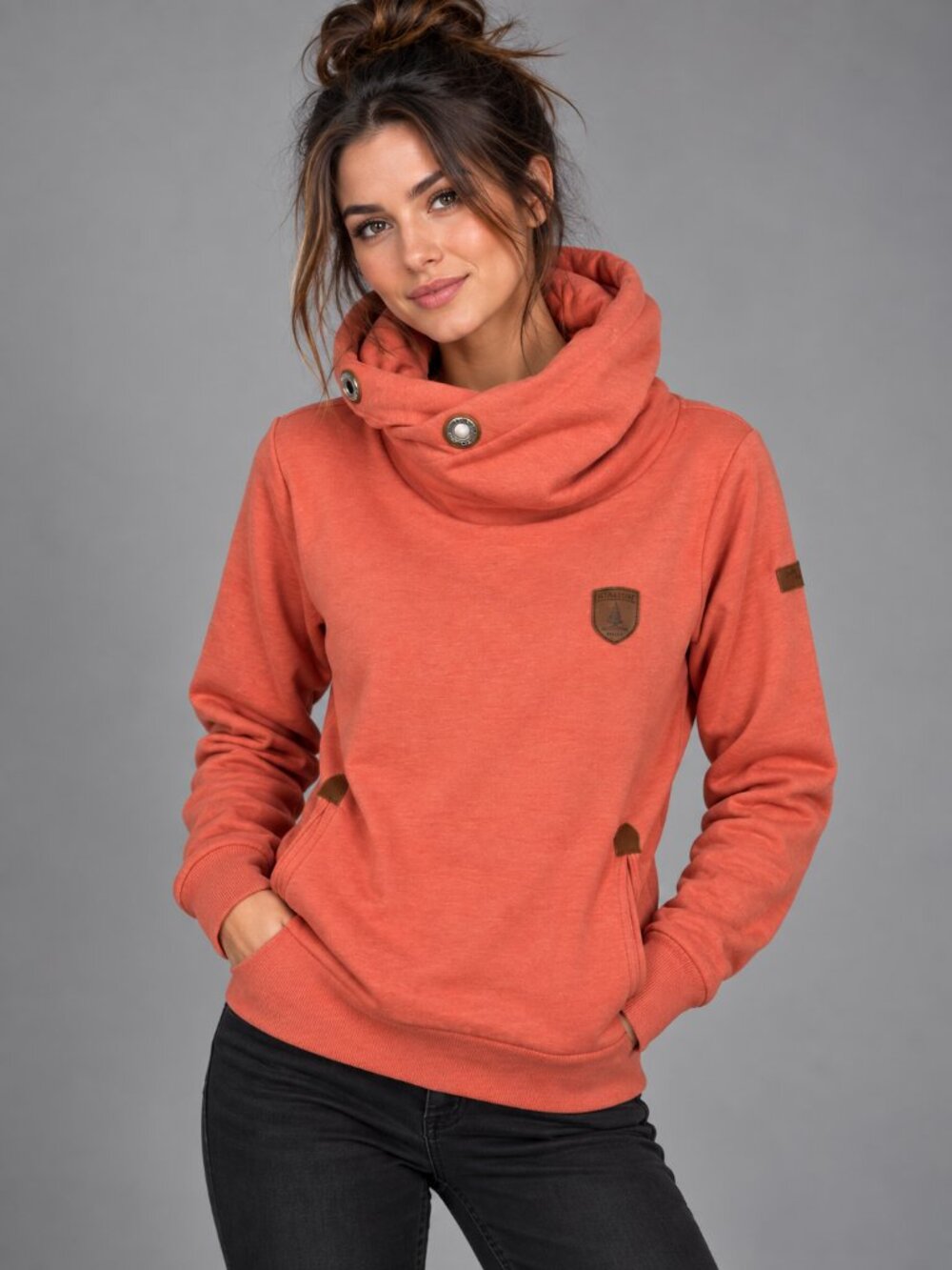 Wanakome Burnt Orange Cowl Neck Pullover Hoodie Artemis Size L